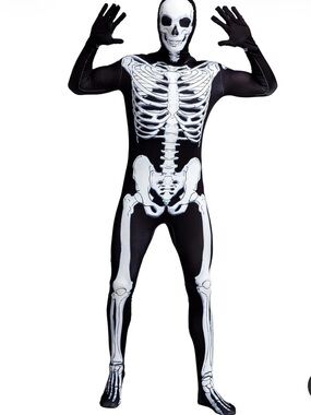 Men's Black Skeleton Full-Body Costume - Bone Print